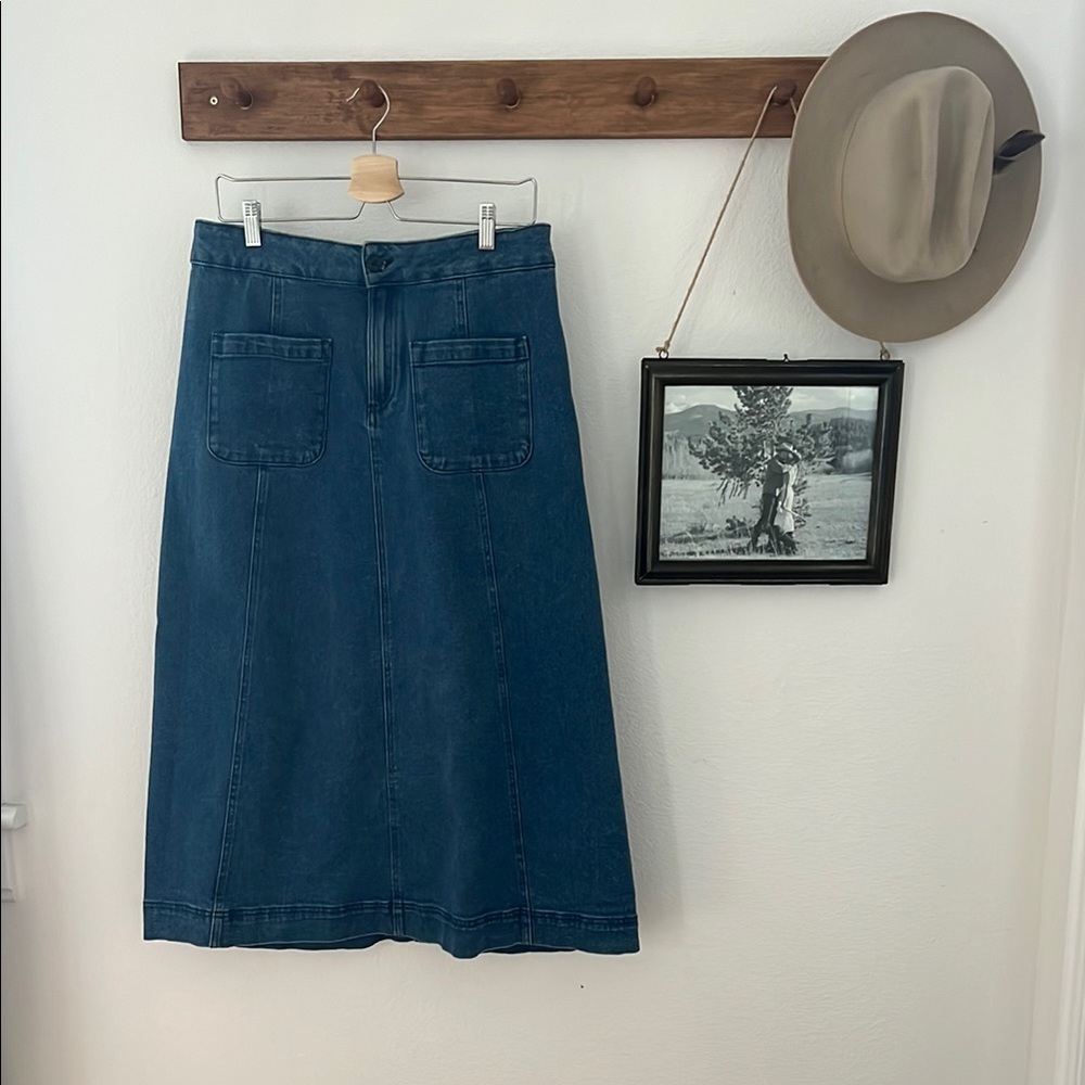 Blue Midi A-Line Skirt